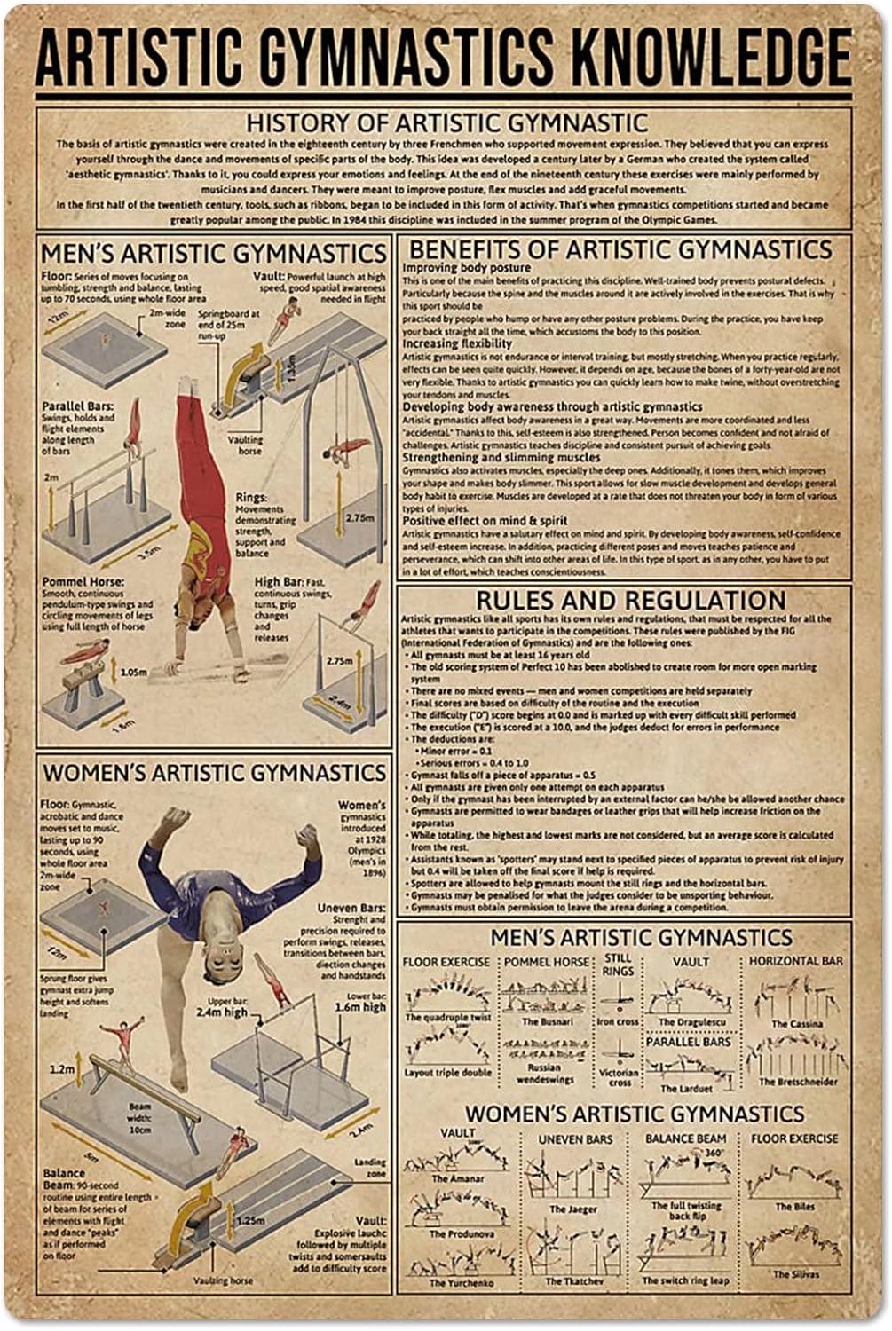 Artistic Gymnastics Knowledge  - Vintage Collectible Posters review and price